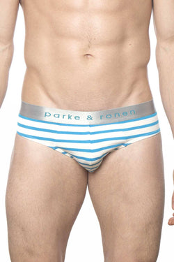 Parke & Ronen Turquoise-Stripe Yard-Dye Low-Rise Brief thumbnail 1