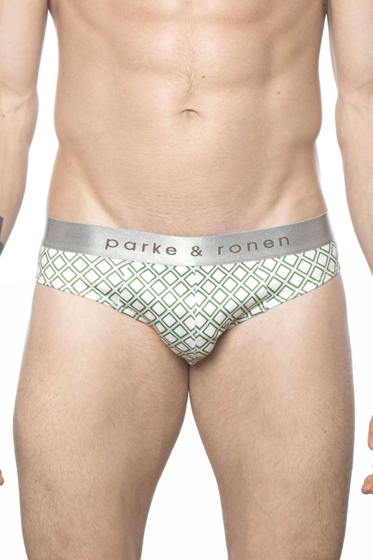Parke & Ronen White/Army Diamond Low-Rise Brief