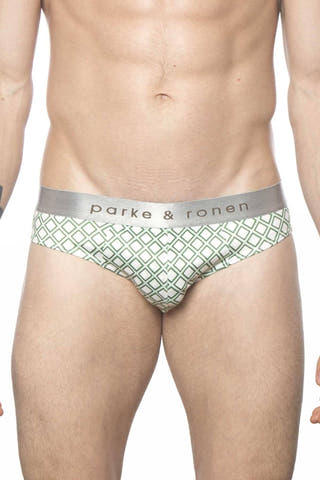 Parke & Ronen White/Army Diamond Low-Rise Brief