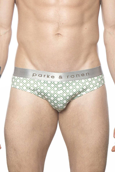 Parke & Ronen White/Army Diamond Low-Rise Brief