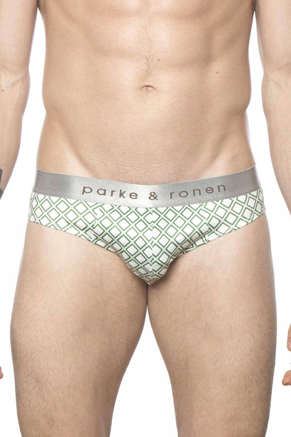 Parke & Ronen White/Army Diamond Low-Rise Brief