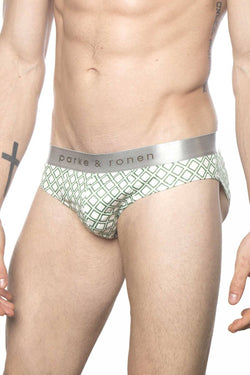 Parke & Ronen White/Army Diamond Low-Rise Brief thumbnail 2
