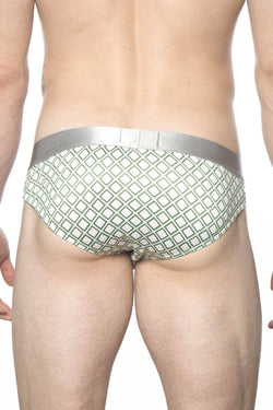 Parke & Ronen White/Army Diamond Low-Rise Brief thumbnail 3