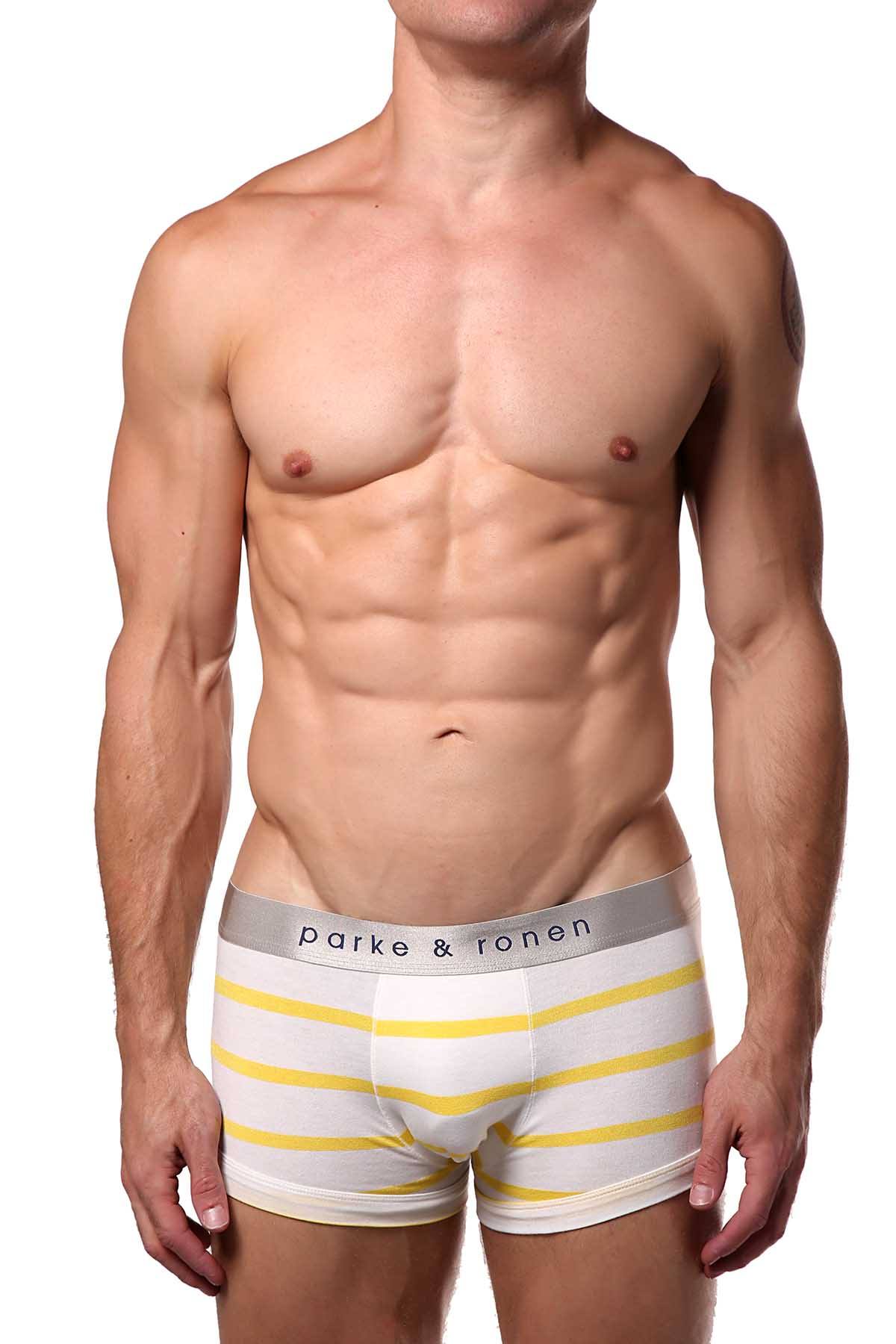 Parke & Ronen White/Canary Striped Low-Rise Trunk