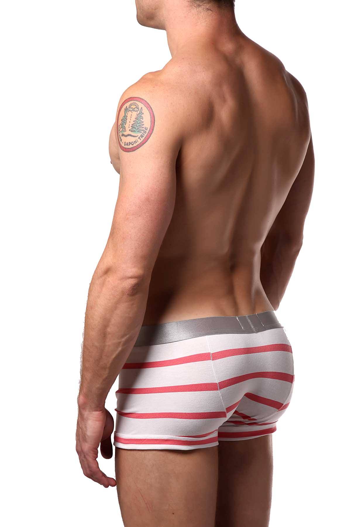 Parke & Ronen White/Flamingo Striped Low-Rise Trunk