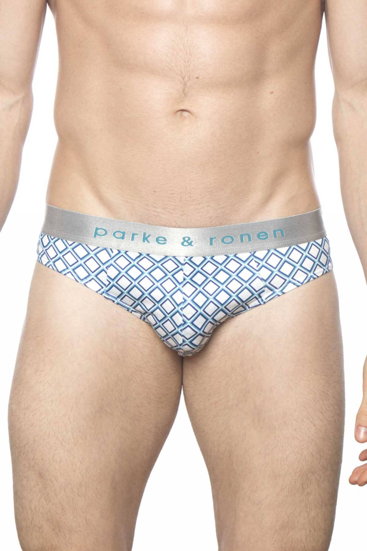 Parke & Ronen White/Turquoise Diamond Low-Rise Brief