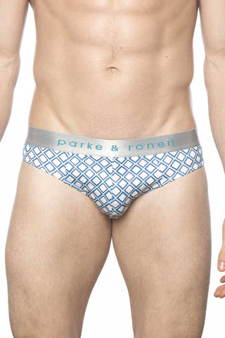 Parke & Ronen White/Turquoise Diamond Low-Rise Brief