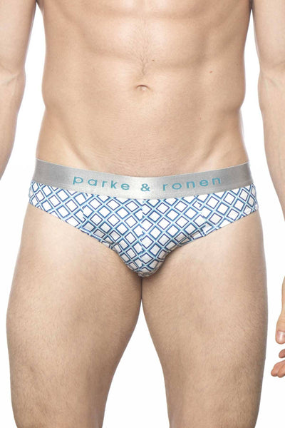Parke & Ronen White/Turquoise Diamond Low-Rise Brief