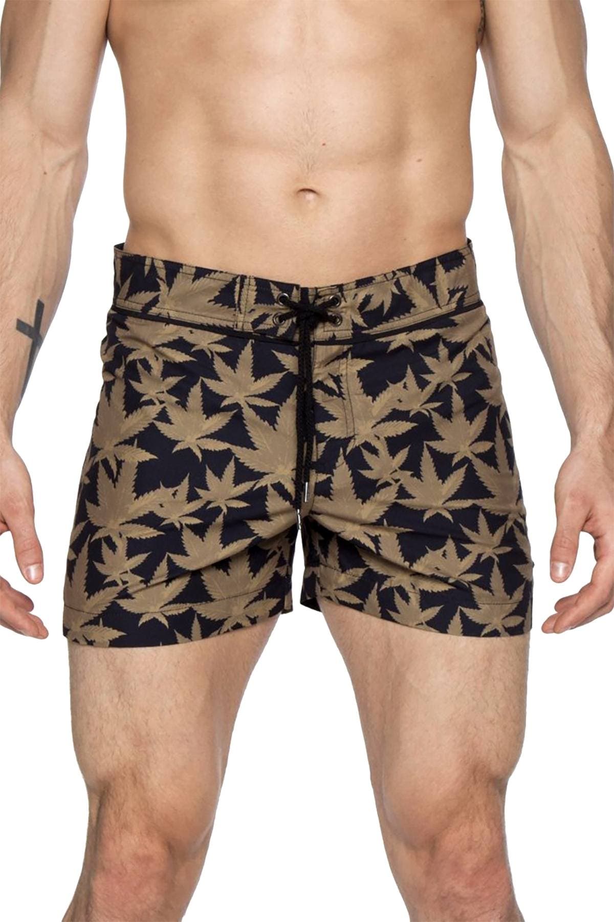 Parke and Ronen Black Cannabis 4" Classic Swim Short