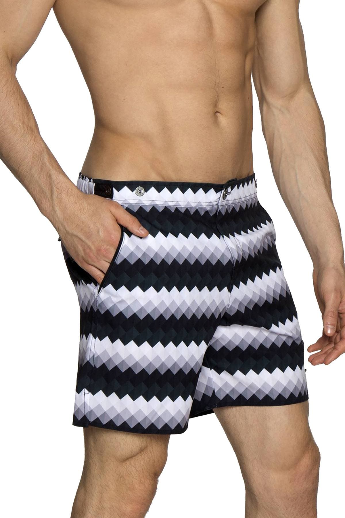 Parke and Ronen Black Diamond Stripe 6" Catalonia Swim Short