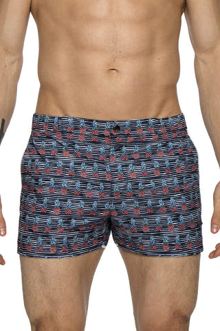 Parke and Ronen Black Pineapple Print 2" Angeleno Swim Trunk