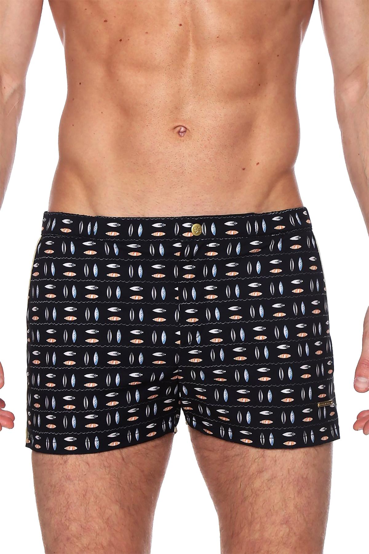 Parke and Ronen Black Surfrider Print 2" Angeleno Swim Trunk