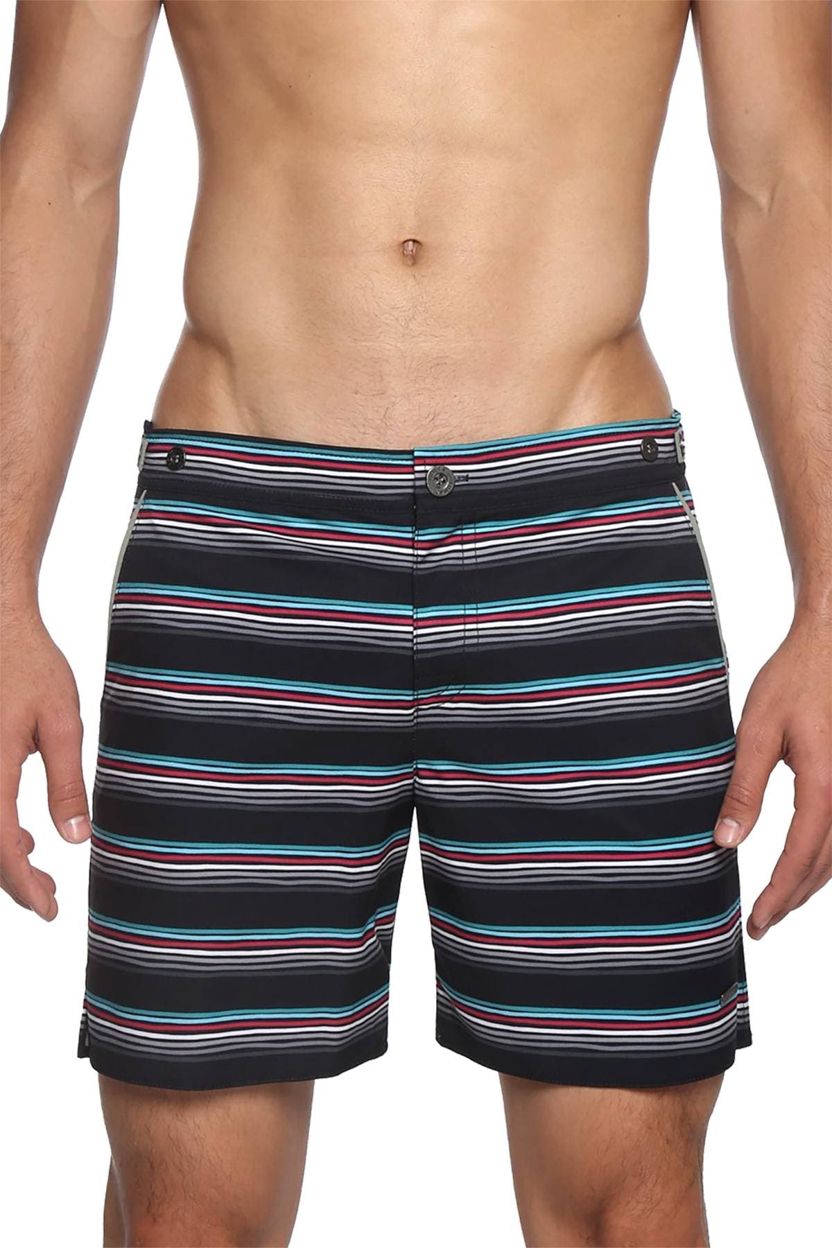 Parke and Ronen Black Ventura Stripe 6" Catalonia Swim Short