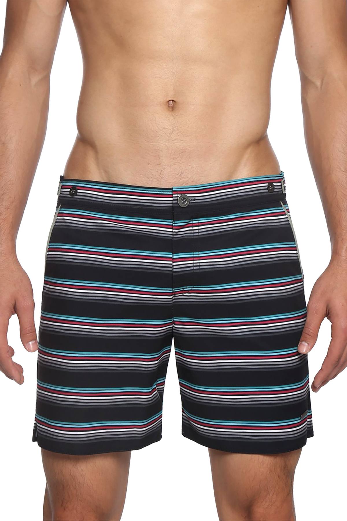 Parke and Ronen Black Ventura Stripe 6" Catalonia Swim Short
