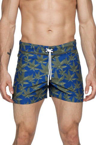 Parke and Ronen Blue Cannabis 4" Classic Swim Short