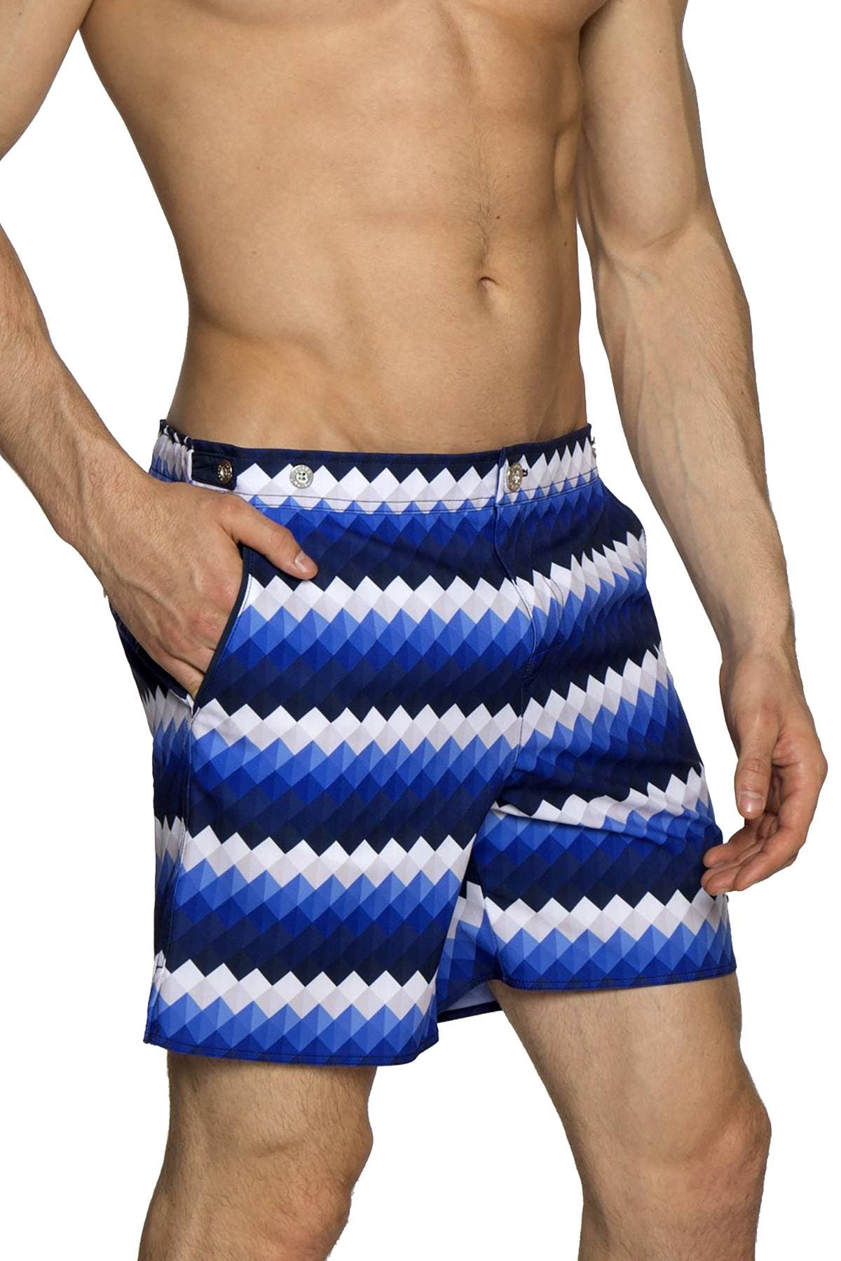 Parke and Ronen Blue Diamond Stripe 6" Catalonia Swim Short
