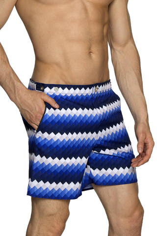 Parke and Ronen Blue Diamond Stripe 6" Catalonia Swim Short