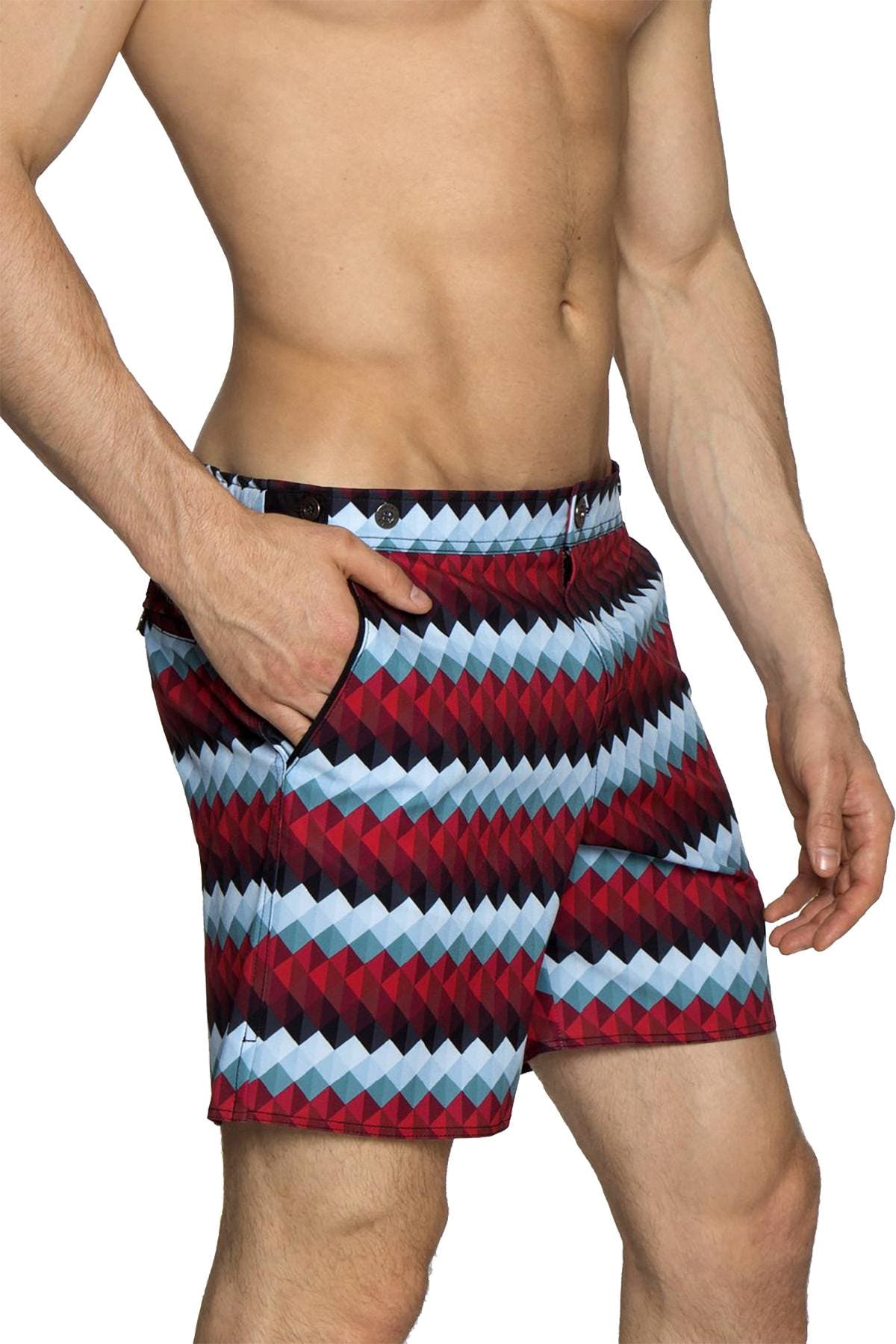 Parke and Ronen Maroon Diamond Stripe 6" Catalonia Swim Short