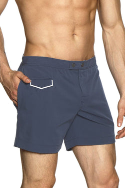 Parke and Ronen Mid-Blue/White 5" Lido Swim Short thumbnail 1