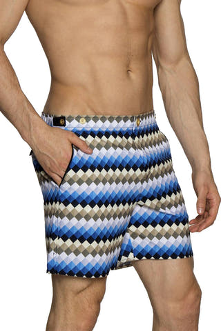 Parke and Ronen Teal Diamond Stripe 6" Catalonia Swim Short