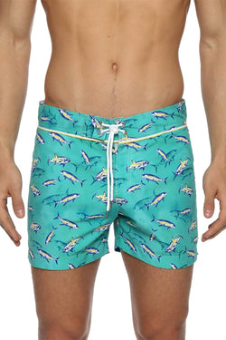 Parke and Ronen Teal Tuna Print 4" Classic Swim Short thumbnail 1