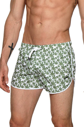 Parke and Ronen White Cannabis 3" Stretch Sprinter Swim Short