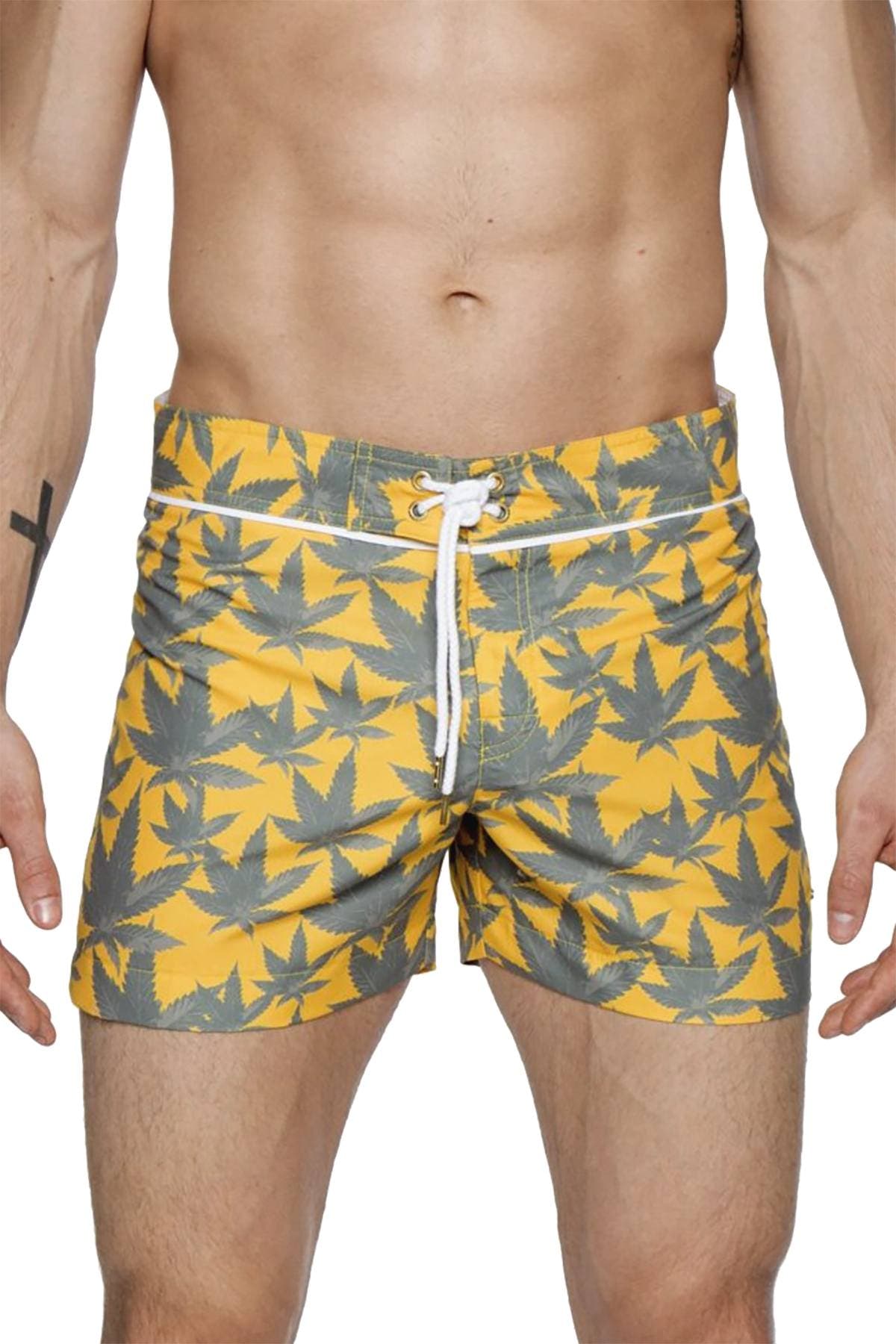 Parke and Ronen Yellow Cannabis 4" Classic Swim Short