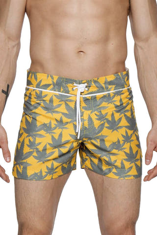 Parke and Ronen Yellow Cannabis 4" Classic Swim Short