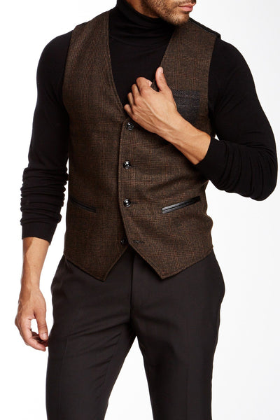 People Trend Coffee Vest w/ Faux-Leather Trim