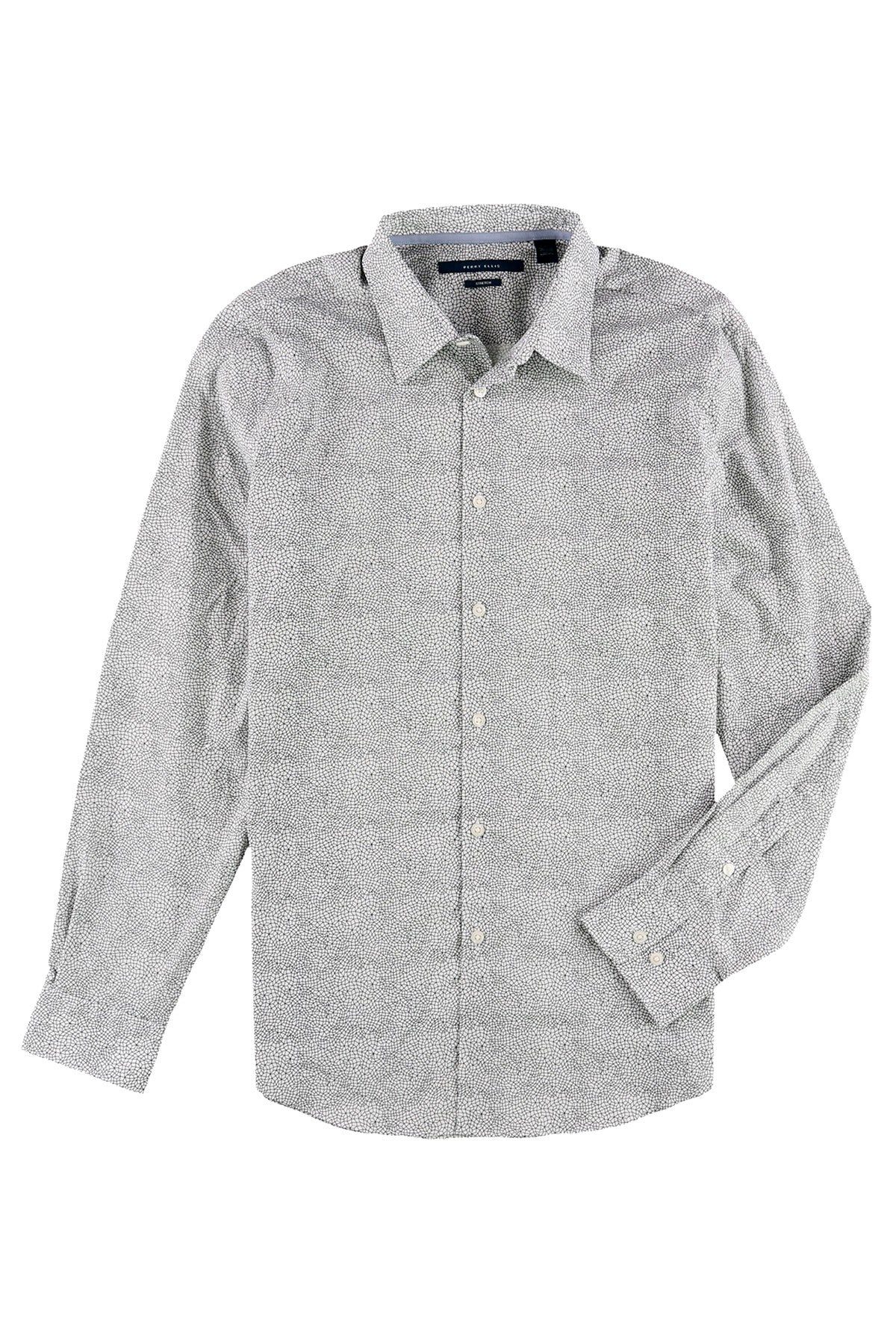 Perry Ellis Bright White Geometric Button Up Shirt