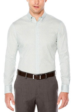 Perry Ellis Bright-White/Green Travel Luxe Micro-Paisley Shirt thumbnail 1