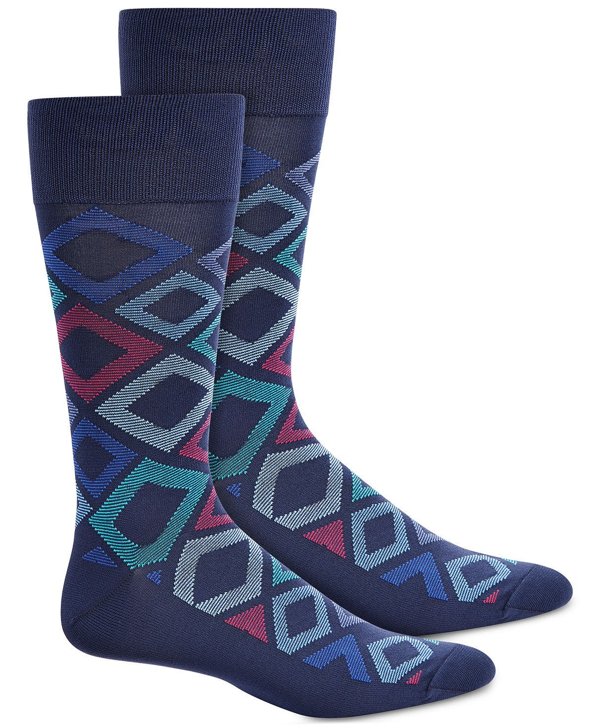 Perry Ellis Microfiber Diamond-print Socks New Cobalt