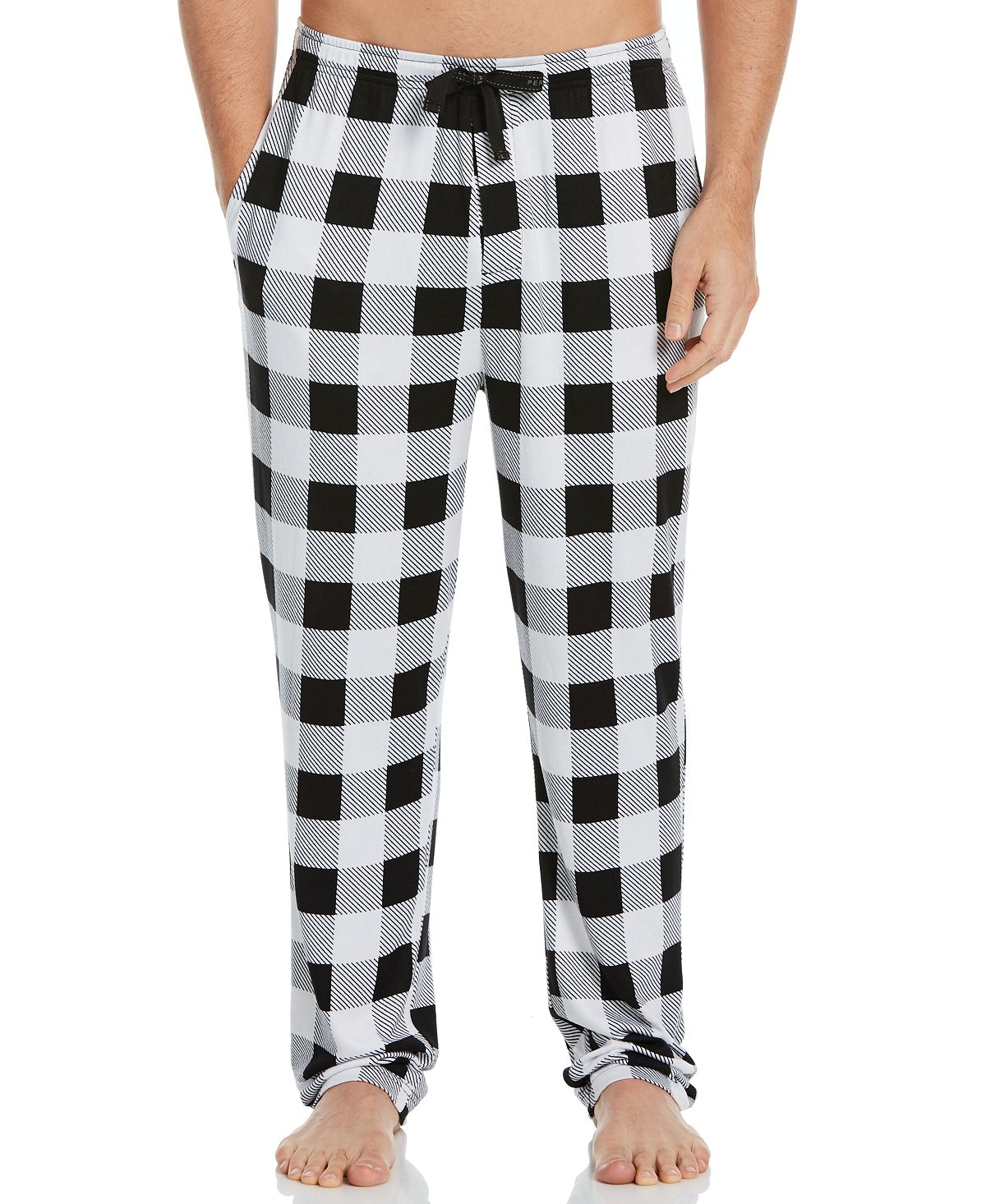 Perry Ellis Portfolio Buffalo Plaid Knit Pajama Pants Black And White