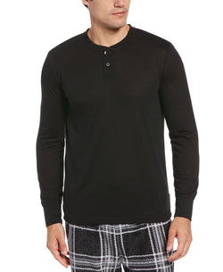 Perry Ellis Portfolio Henley Long-sleeve Pajama Shirt Black thumbnail 1