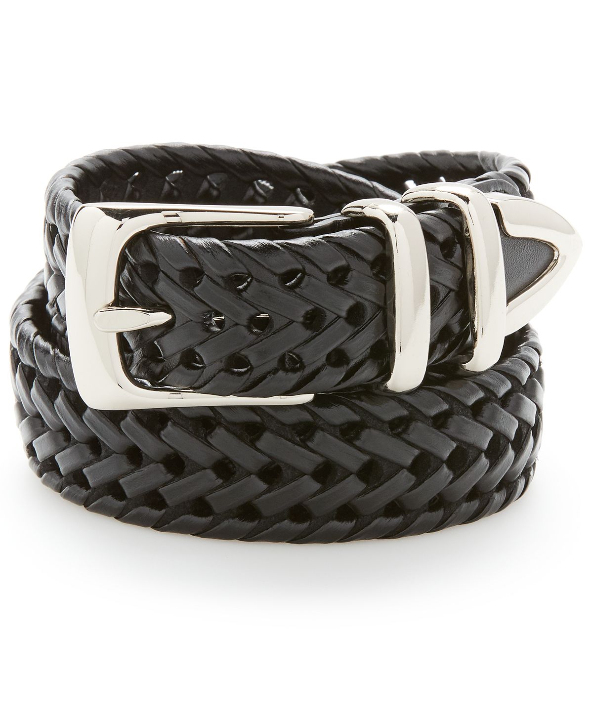 Perry Ellis Portfolio Leather Braided Belt BLACK