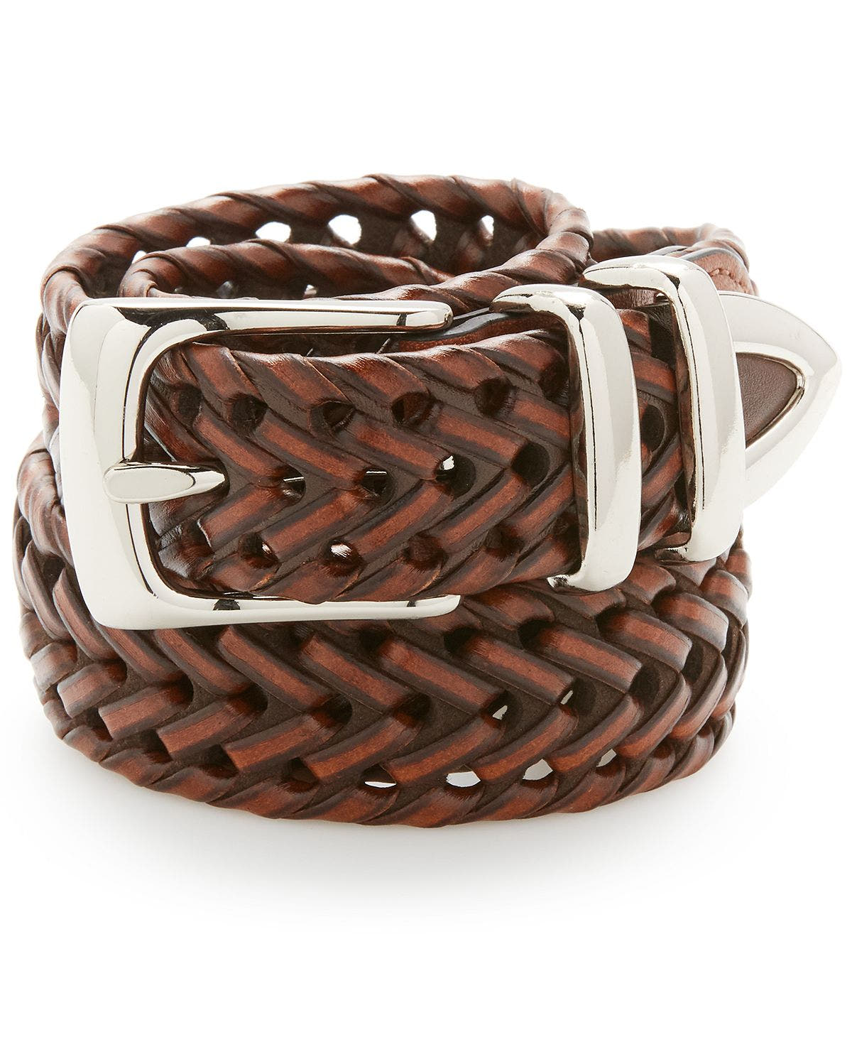 Perry Ellis Portfolio Leather Braided Belt LUGGAGE