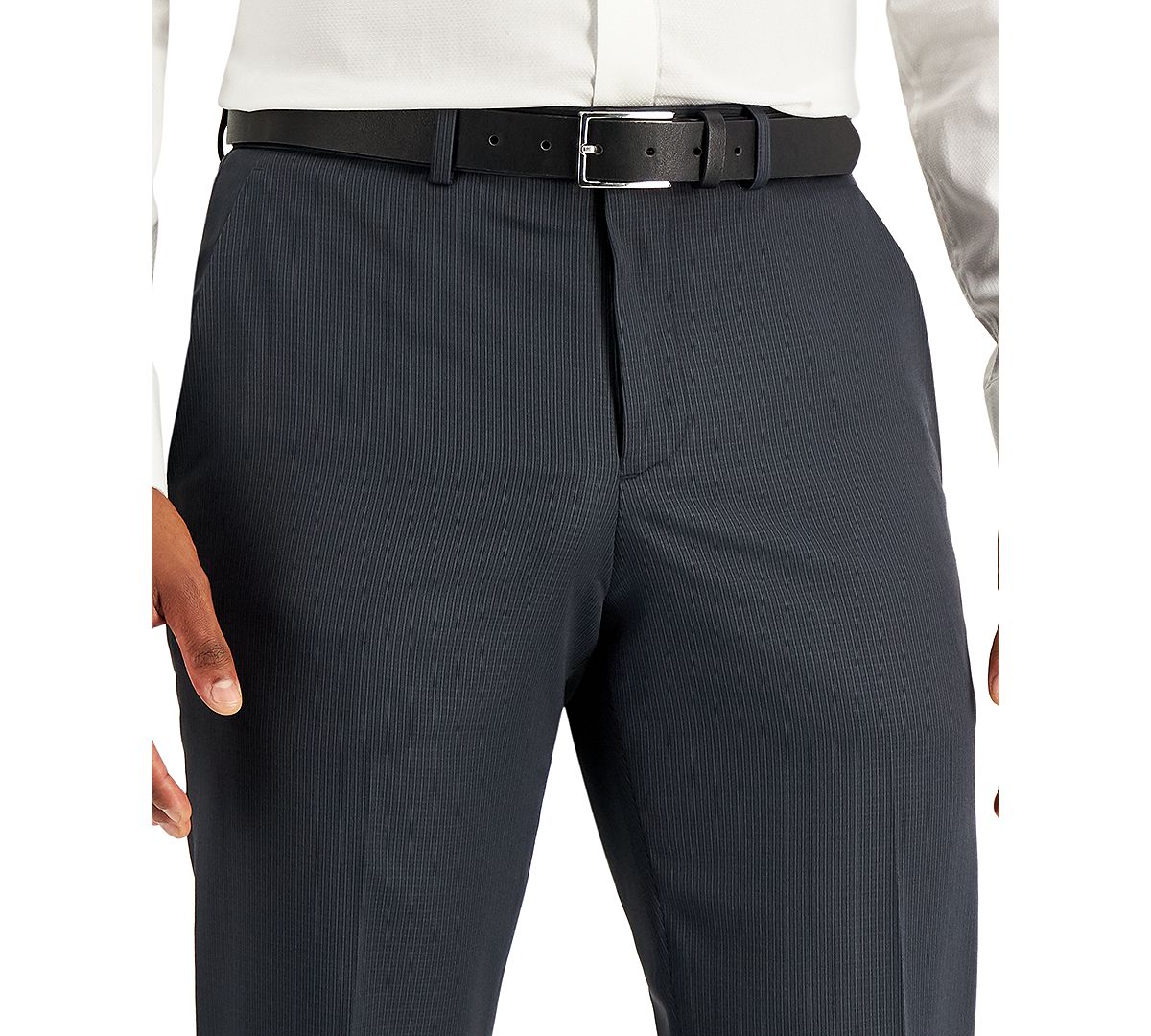 Perry Ellis Portfolio Modern-fit Subtle Check Performance Dress Pants Charcoal