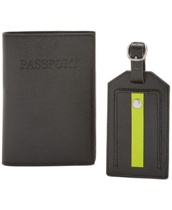 Perry Ellis Portfolio Passport Holder And Striped Luggage Tag Black thumbnail 1