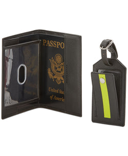 Perry Ellis Portfolio Passport Holder And Striped Luggage Tag Black thumbnail 2