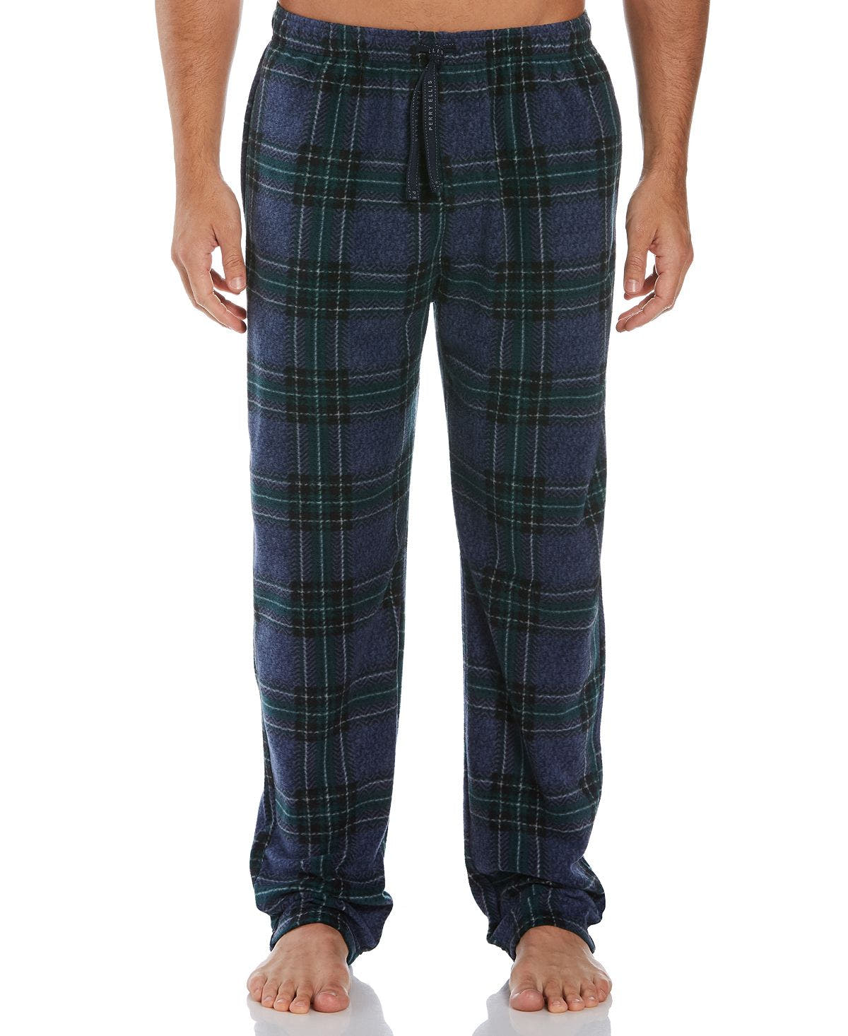 Perry Ellis Portfolio Perry Ellis Relaxed-fit Plaid Fleece Pajama Pants Navy/Heather Blue/Green