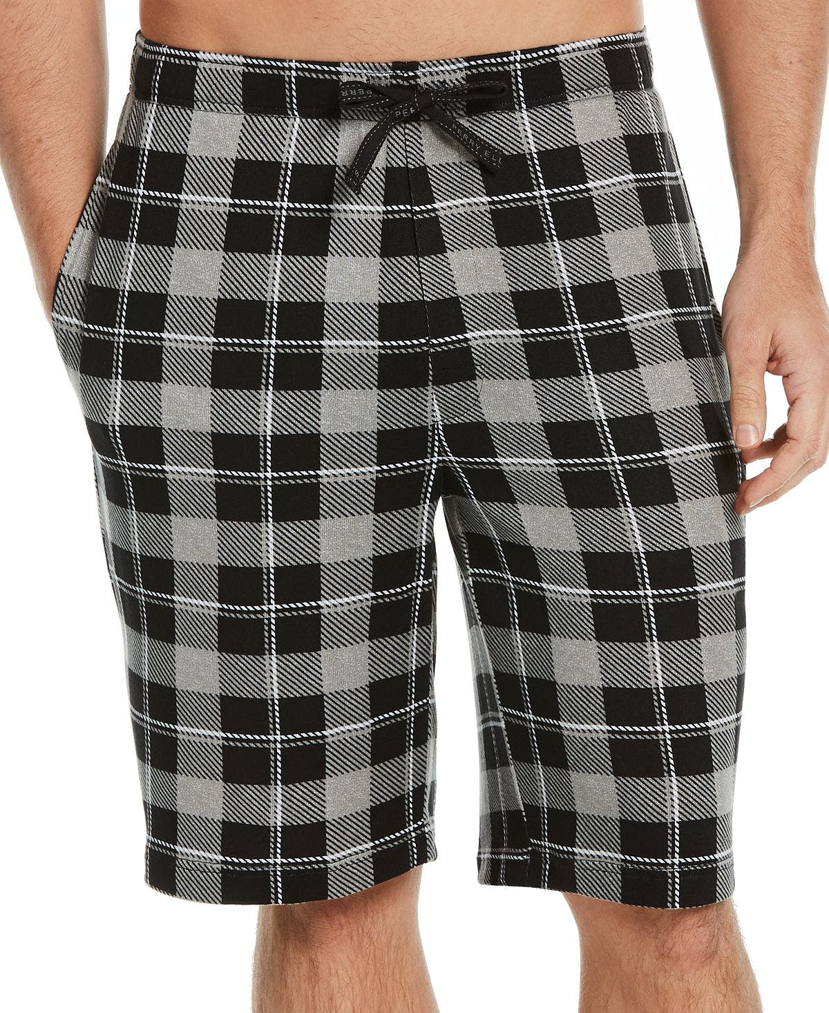 Perry Ellis Portfolio Plaid Pajama Shorts Jet Black
