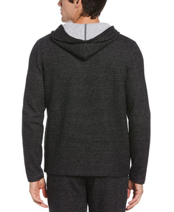 Perry Ellis Portfolio Portfolio Heathered Knit Hoodie Black thumbnail 2