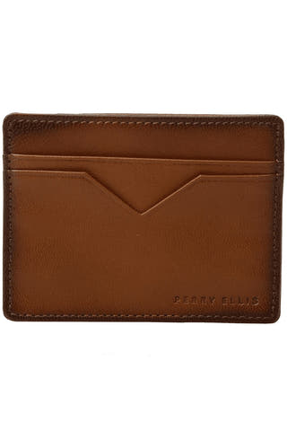 Perry Ellis Portfolio Tan Premium Leather Card Holder Passcase Wallet
