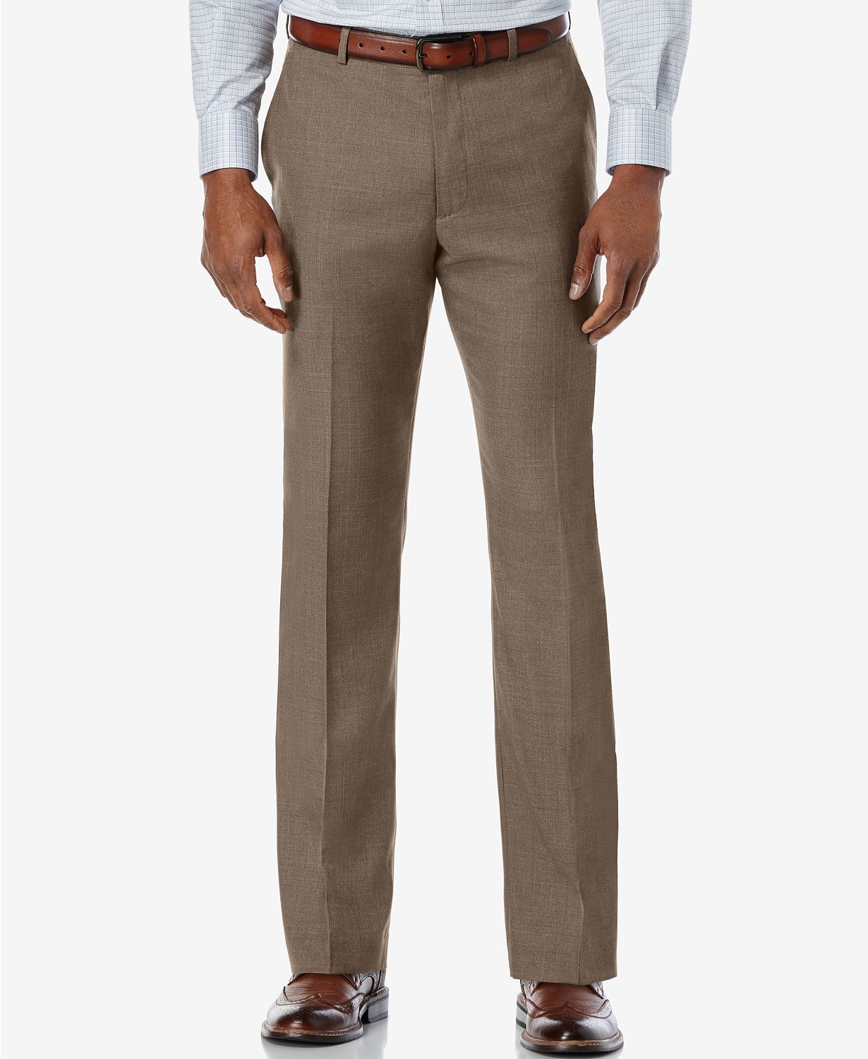 Perry Ellis Slim Fit Travel Luxe Flat Front Dress Pant in Chinchilla Brown