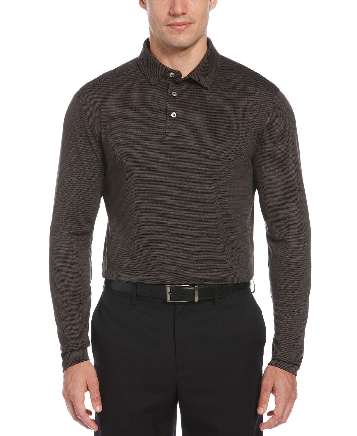Pga Tour Moisture-wicking Twill Jacquard Golf Polo Shirt Caviar
