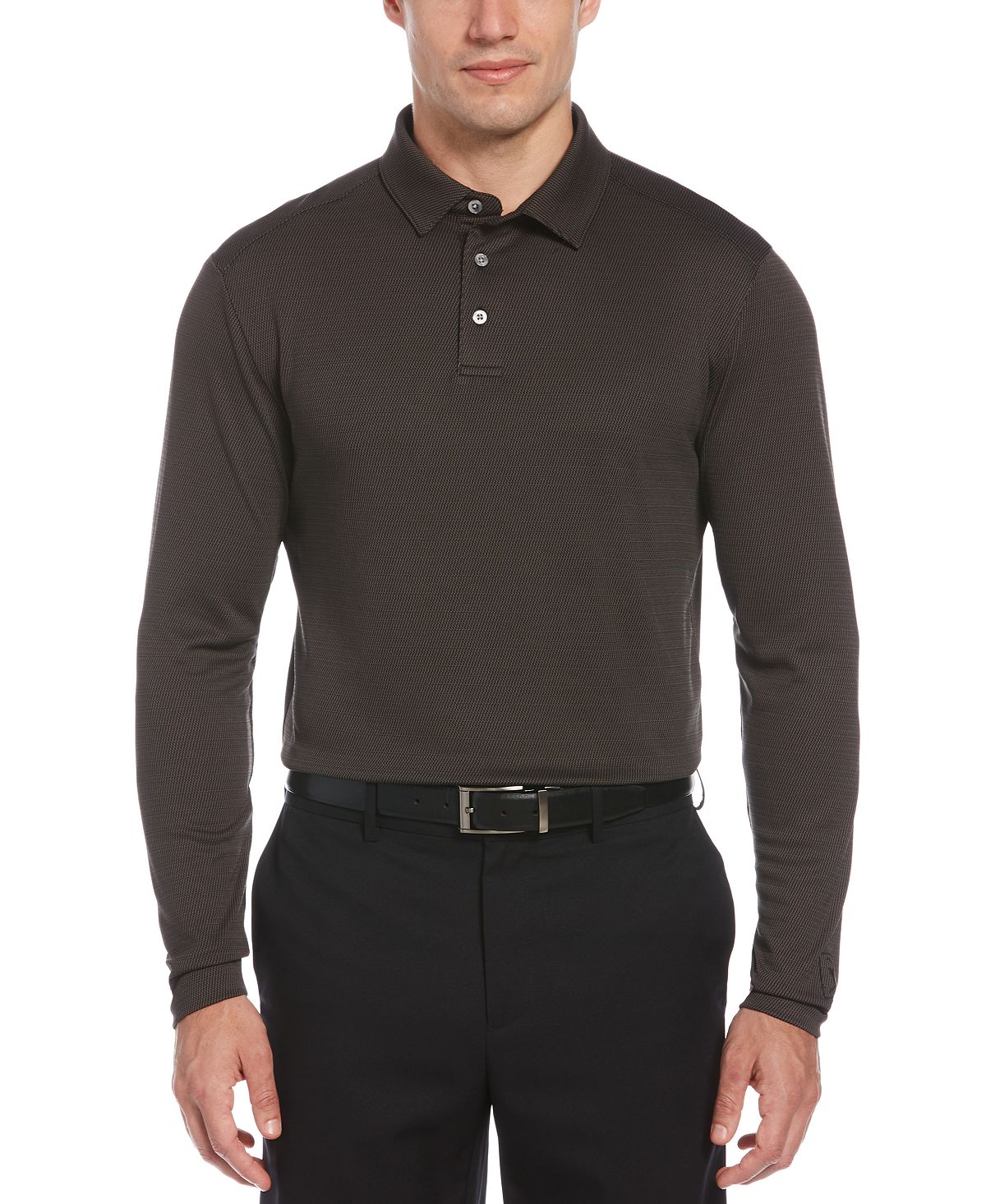 Pga Tour Moisture-wicking Twill Jacquard Golf Polo Shirt Caviar