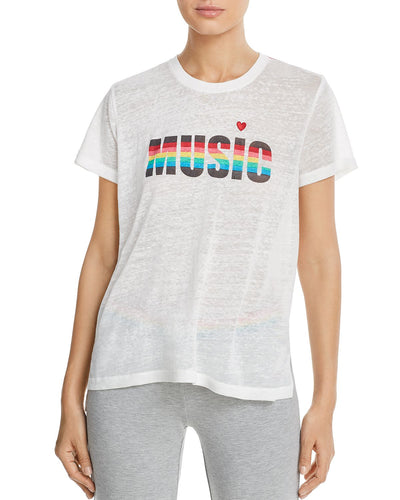 Pj Salvage Rainbow Stripe Music Short-sleeve Slub Tee Ivory