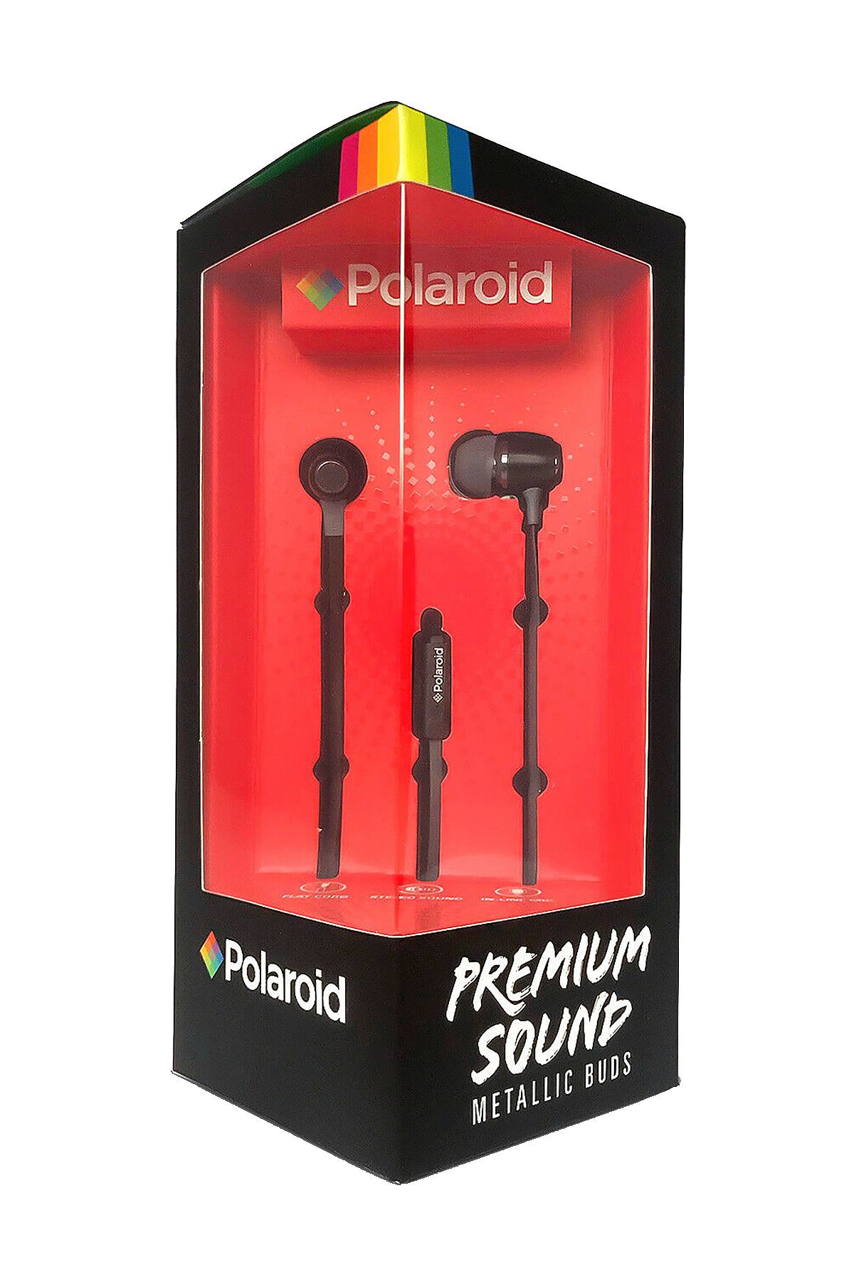 Polaroid Black Metallic Premium Sound Earbuds with Microphone