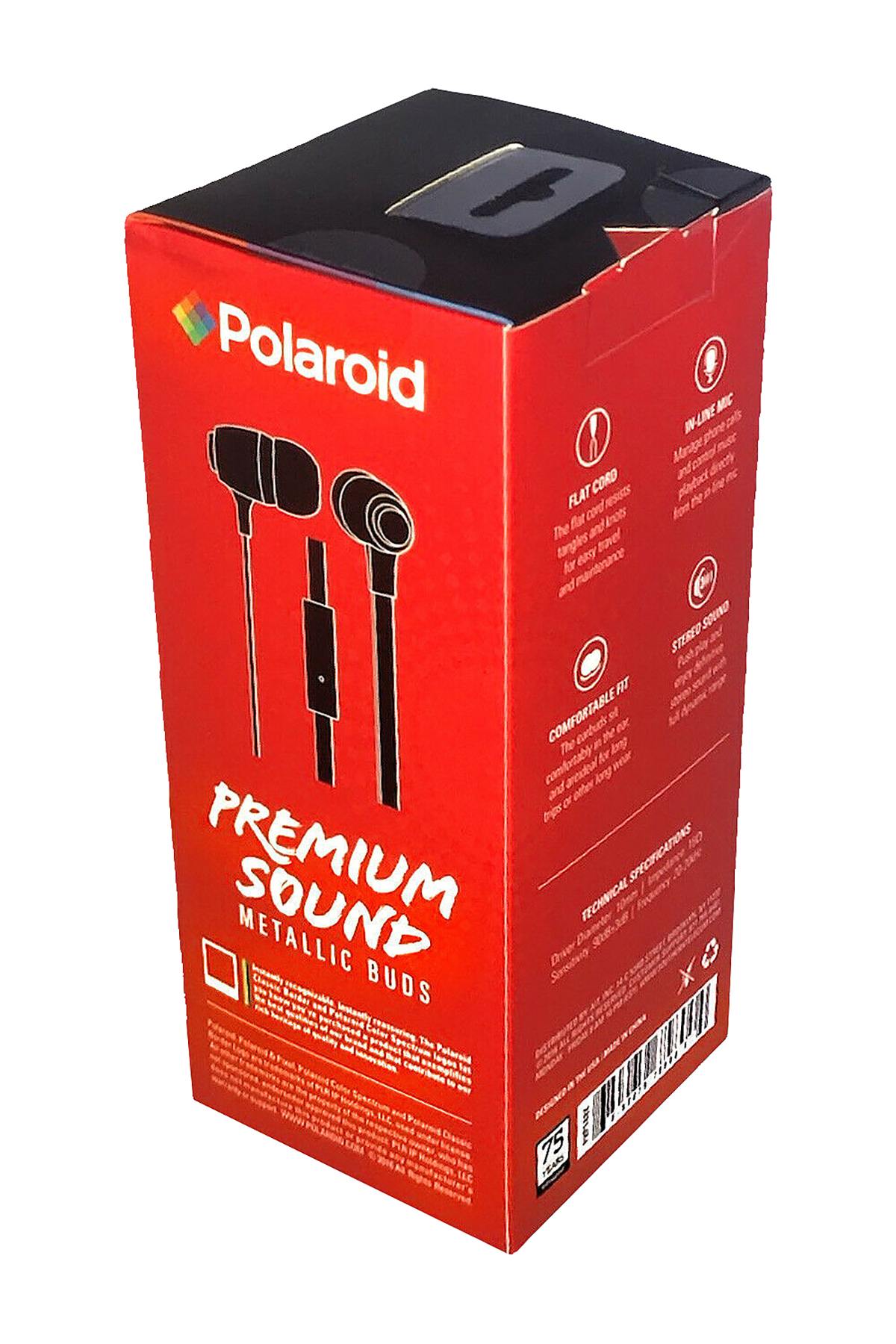 Polaroid Black Metallic Premium Sound Earbuds with Microphone