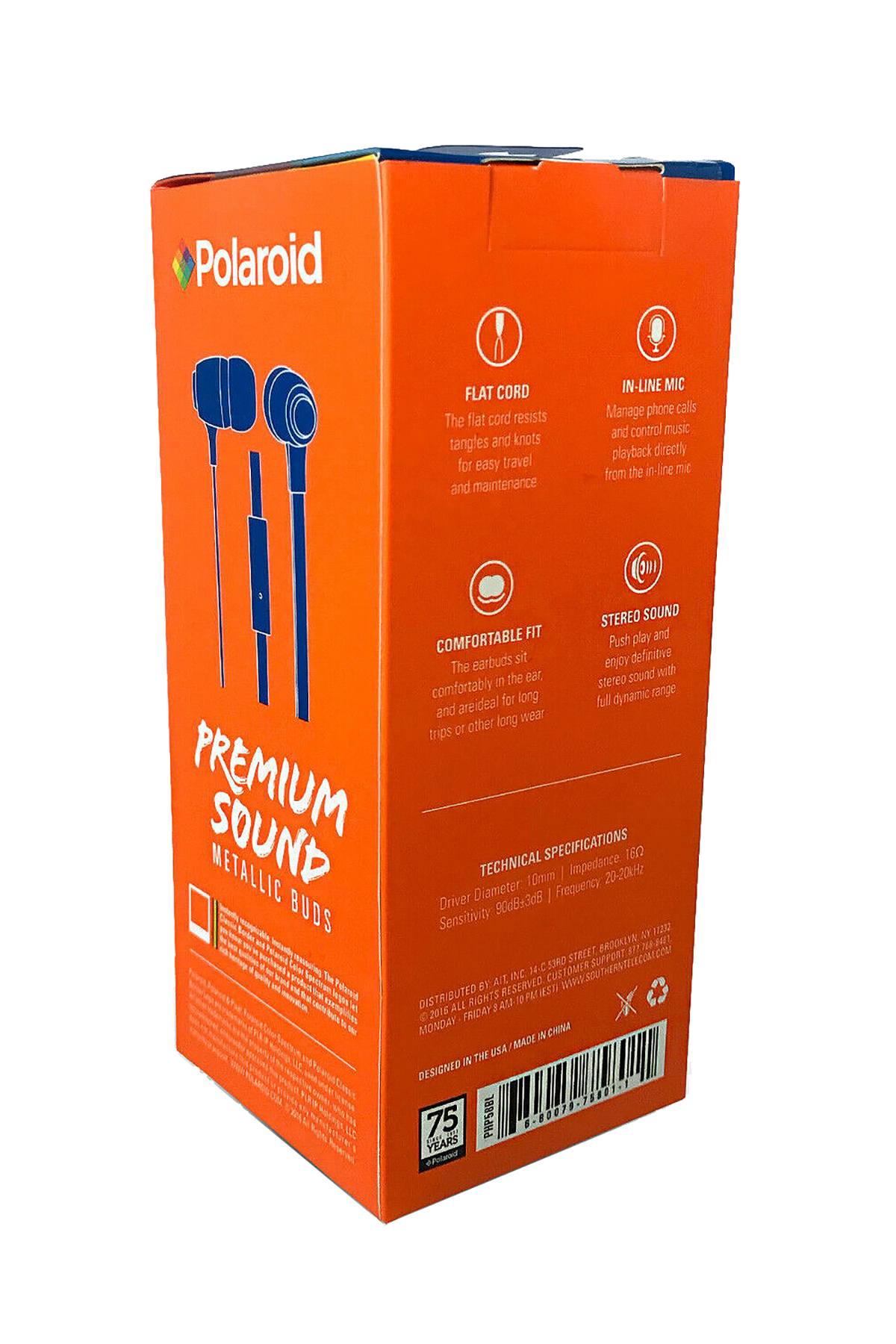 Polaroid Blue Metallic Premium Sound Earbuds with Microphone